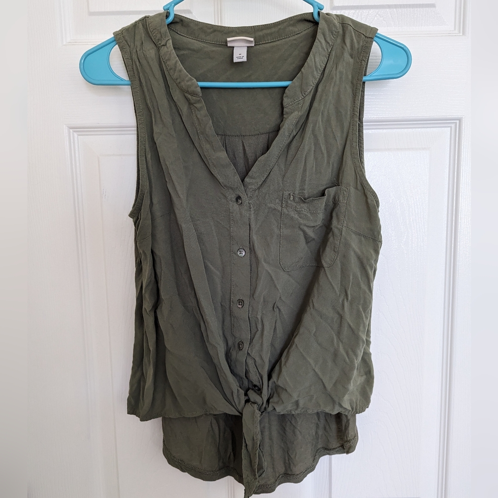Green button down tank top